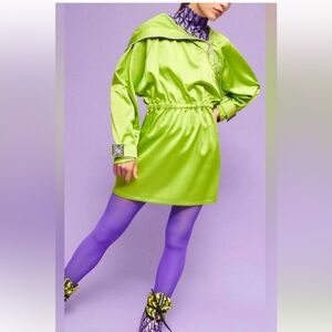 NOCTURNE Women's  Line Green Asymmetric Collar Mini Hoodie Dress NWT Size Small